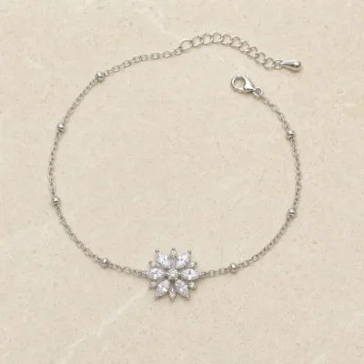pulseira com flor de oito cristais prateado em pedra clara de tom quente, referência 85204-23