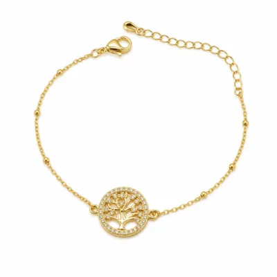 pulseira árvore da vida com cristais dourado em fundo branco, referência 85204-24