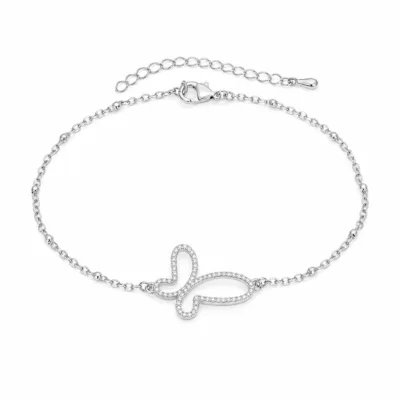 pulseira dupla com cristais prateado em fundo branco, referência 85204-27