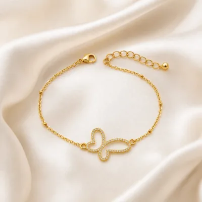 pulseira dupla com cristais dourado em cetim marfim, referência 85204-27