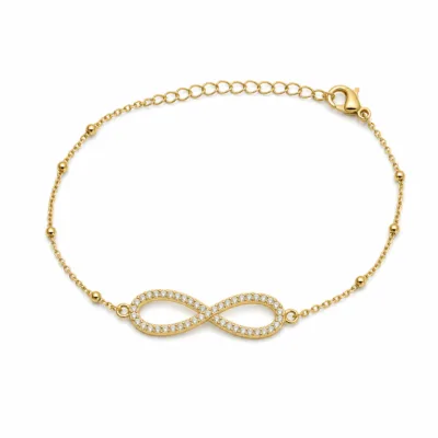 pulseira infinito pavé dourada em fundo branco, referência 85204-28