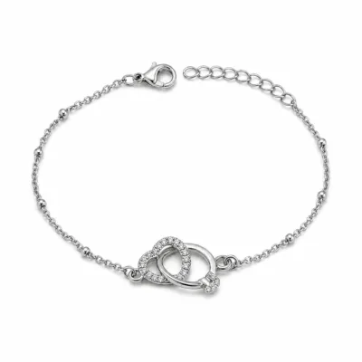 pulseira dupla com cristais prateado em fundo branco, referência 85204-29