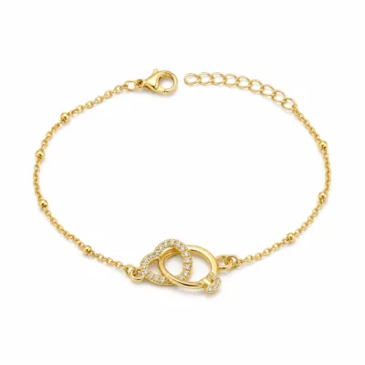 pulseira dupla com cristais dourado em fundo branco, referência 85204-29
