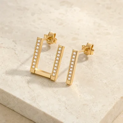 Brincos Retangulares Dourados com Cristais dourado, referência 85205-04