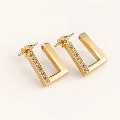 Brincos Retangulares Dourados com Cristais dourado, referência 85205-04