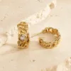Brincos Argola com Elos e Cristal Central dourado, referência 85207-01