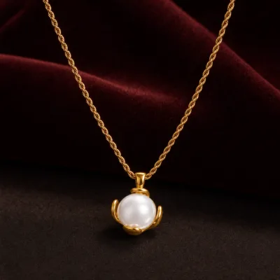 colar com esfera branca, variante dourada, pedra clara, referência 85216-02
