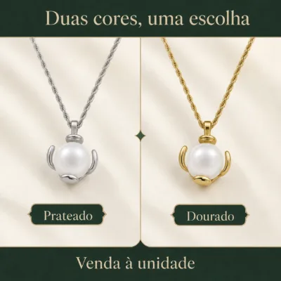 colar com esfera branca, variante dourada, pedra clara, referência 85216-02