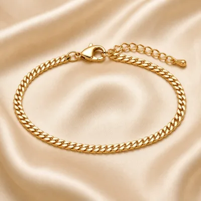 Pulseira dourada de elos cubanos, uma unidade