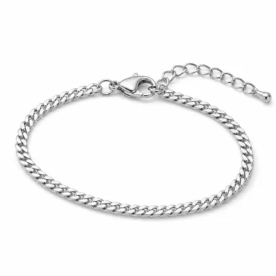 Pulseira prateada de elos cubanos, uma unidade