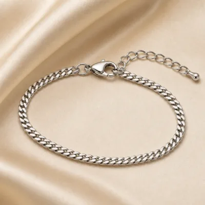 Pulseira prateada de elos cubanos, uma unidade