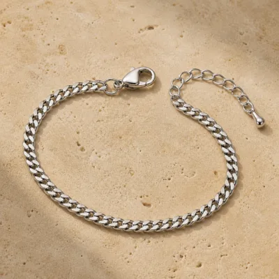 Pulseira prateada de elos cubanos, uma unidade