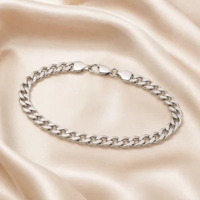 Pulseira prateada de elos cubanos com fecho plano, uma unidade