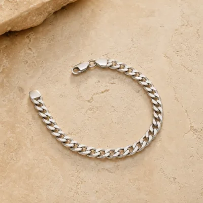 Pulseira prateada de elos cubanos com fecho plano, uma unidade