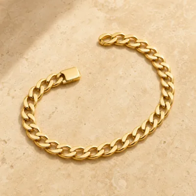 Pulseira dourada de elos cubanos com fecho plano, uma unidade