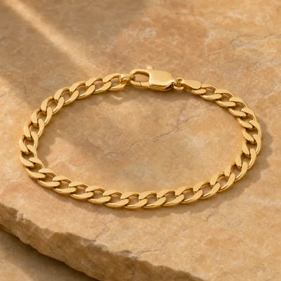 Pulseira dourada de elos cubanos largos, uma unidade