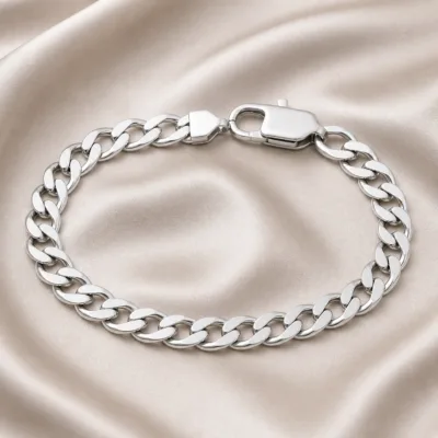Pulseira prateada de elos cubanos largos, uma unidade