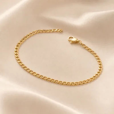 Pulseira dourada de elos cubanos finos, uma unidade
