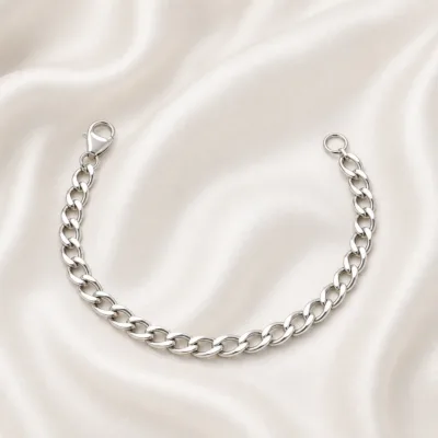 pulseira prateada de elos ovais em cetim marfim, referencia 85244-01