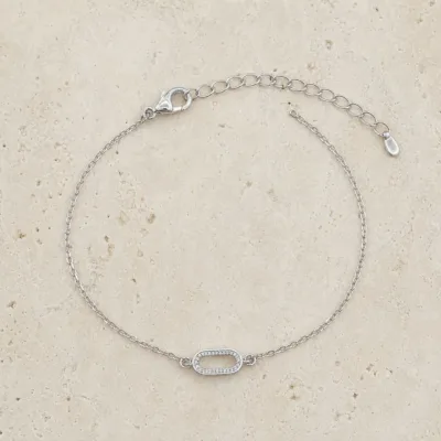 pulseira prateada com elo de cristais em pedra clara de tom quente, referencia 85245-01