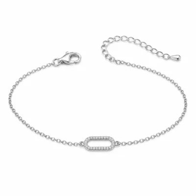pulseira prateada com elo de cristais em fundo branco, referencia 85245-01