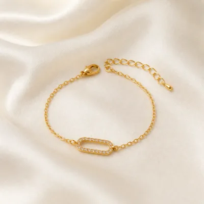 pulseira dourada com elo de cristais em cetim marfim, referencia 85245-01