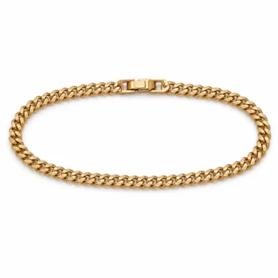 Pulseira dourada estreita de elos cubanos texturizados, uma unidade