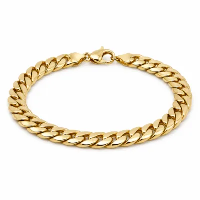 Pulseira dourada larga de elos cubanos, uma unidade