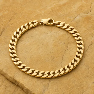 Pulseira dourada larga de elos cubanos, uma unidade
