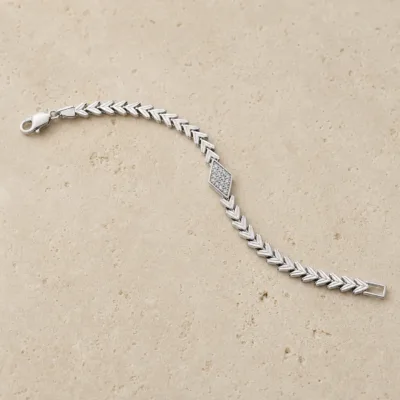 pulseira prateada com losango de cristais em pedra clara de tom quente, referencia 85246-05