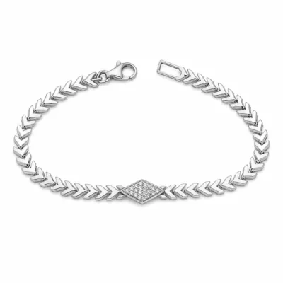 pulseira prateada com losango de cristais em fundo branco, referencia 85246-05
