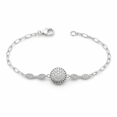 pulseira prateada com folhas de cristais em fundo branco, referencia 85247-02