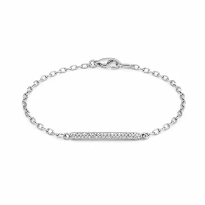 pulseira prateada com barra de cristais em fundo branco, referencia 85248-02