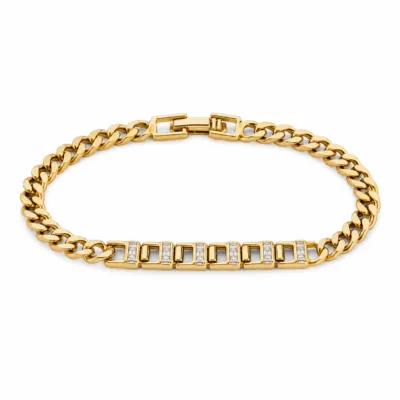 pulseira dourada com elos de cristais em fundo branco, referencia 85248-02