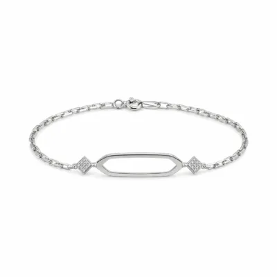 pulseira prateada geométrica com cristais em fundo branco, referencia 85248-03