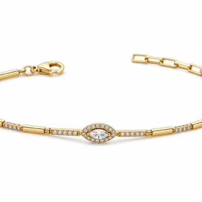 pulseira dourada com cristal marquise em fundo branco, referencia 85250-01
