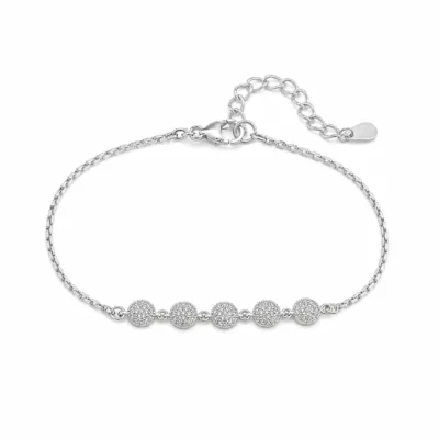 pulseira prateada com círculos pavé em fundo branco, referencia 85250-02
