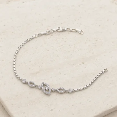 pulseira prateada marquise pavé em pedra clara de tom quente, referencia 85250-02