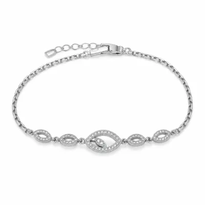 pulseira prateada marquise pavé em fundo branco, referencia 85250-02