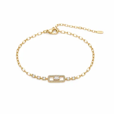 pulseira dourada com cristal retangular em fundo branco, referencia 85251-01