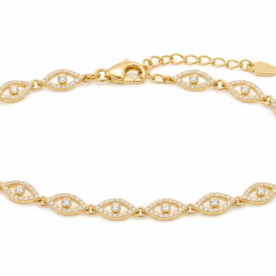 pulseira dourada com elos olho pavé em fundo branco, referencia 85251-02