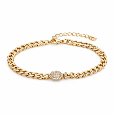 pulseira dourada curb com pavé em fundo branco, referencia 85251-02