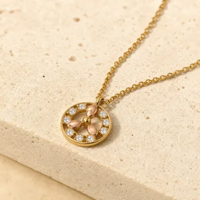Colar Dourado com Pendente e Pedras — 2 Modelos — B — Circular