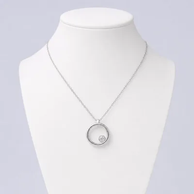 Colar Círculo com Zircão em Aço — 2 Cores — B — Prateado