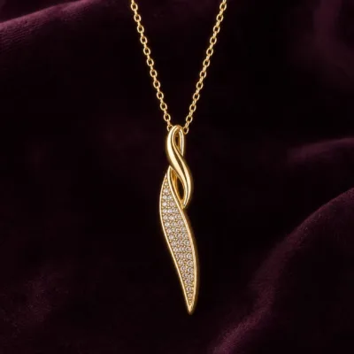 colar com pendente alongado, variante dourada, pedra clara, referência 85280-3