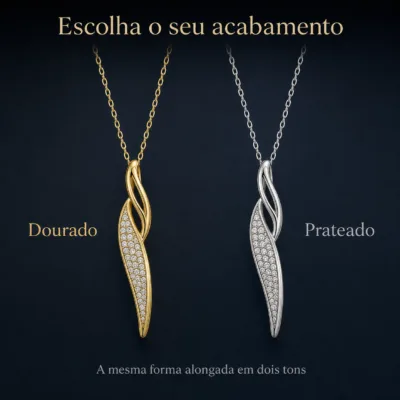 colar com pendente alongado, variante dourada, pedra clara, referência 85280-3