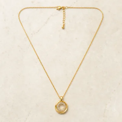 Colar Duplo Círculo com Cristais em Aço — 2 Cores — A — Dourado