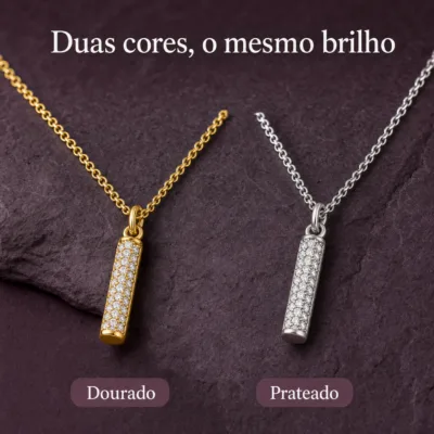 colar com pendente barra de brilho, variante dourada, fundo de estúdio, referência 85290-13
