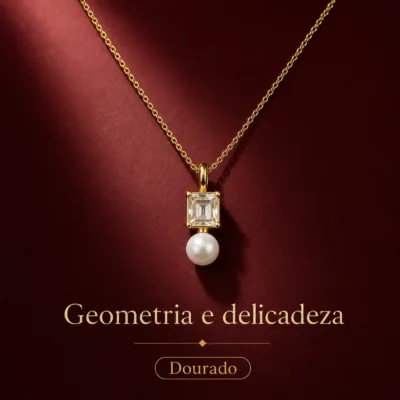 colar com pendente quadrado, variante dourada, fundo de estúdio, referência 85290-14