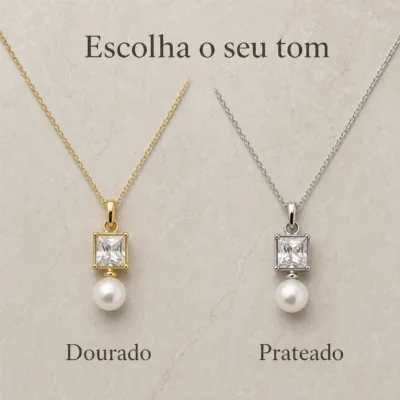 colar com pendente quadrado, variante dourada, fundo de estúdio, referência 85290-14